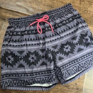 UNBRANDED Swim Trunks Mens Large Grey Geometric Compression Liner 5" Inseam